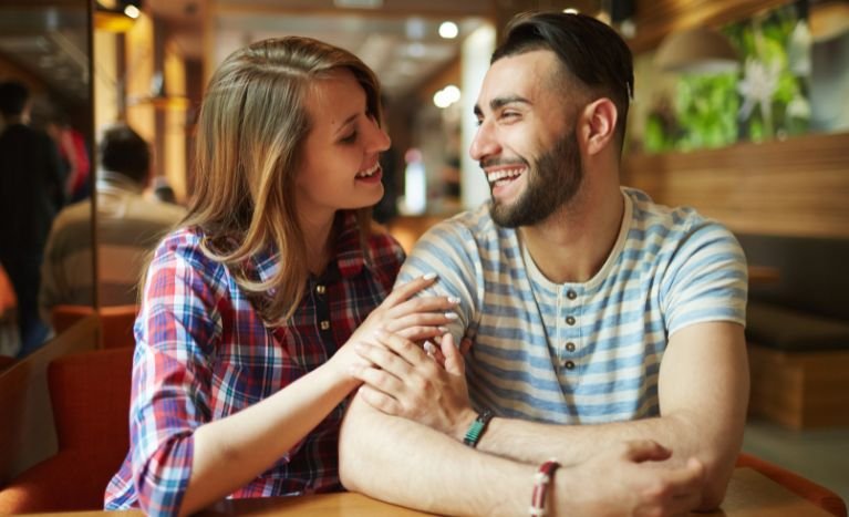 couple laughing together